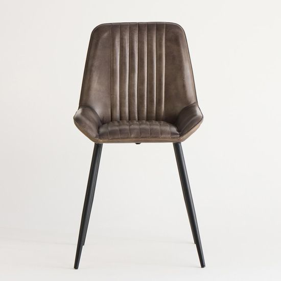 Brooklyn Dining Chair - Grey Real Leather Seat - Black Base