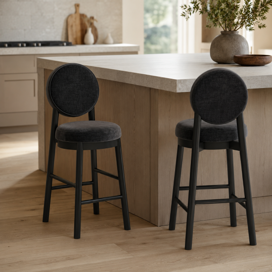 OTI Maru Counter Stool - Monument Grey Fabric Seat - Dark Wood Frame