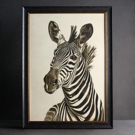 Framed Wall Art - A1 Oxford Slim Frame - Zebra Print Right Facing - 70 x 95cm