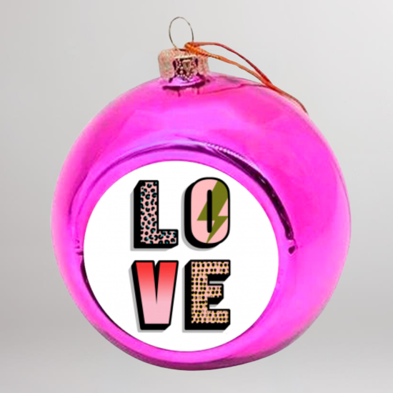 Novelty Christmas Decoration Bauble - Pink L-O-V-E