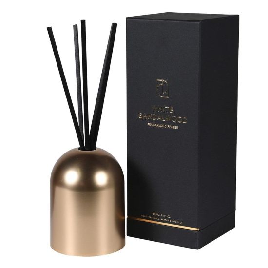 Gold Reed Diffuser - White Sandalwood Scented - Black Fragrance Sticks - 100ml