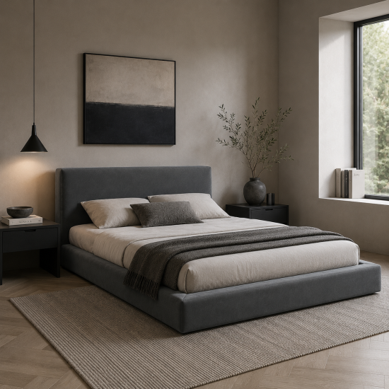 Serenity Double Bed Frame - Dapple Grey Velvet - Low-Profile Extra-Wide Base