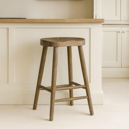 Shaker Bar Stool - Weathered Elm - Farmhouse Frame - 66cm