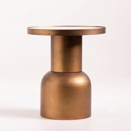 Francis Side Table - Round Mirrored Top - Copper Metal Base - 40 x 46cm