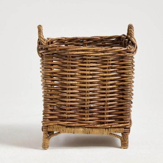 Old French Storage Baskets - Rattan Wicker - Medium Square with Handles - 41 x 46cm