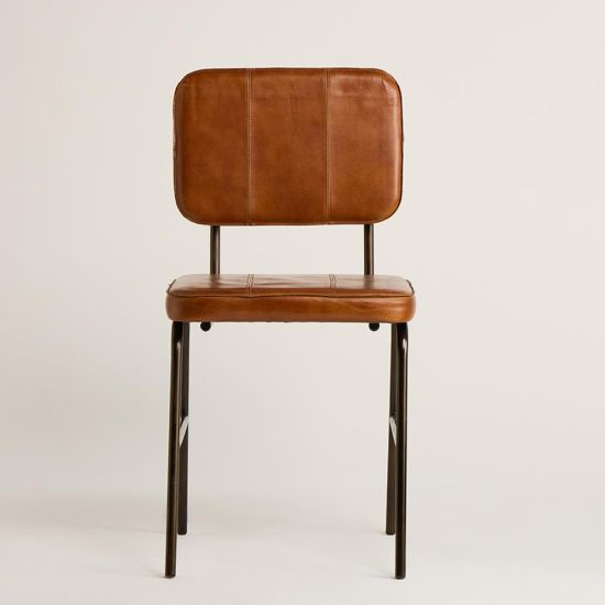 Castlefield Dining Chair - Tan Real Leather Seat - Black Base
