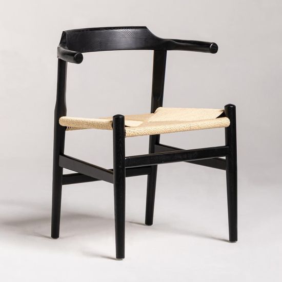 PP68 Inspired Armchair - Natural Triple Paper Coil Seat - Black Frame