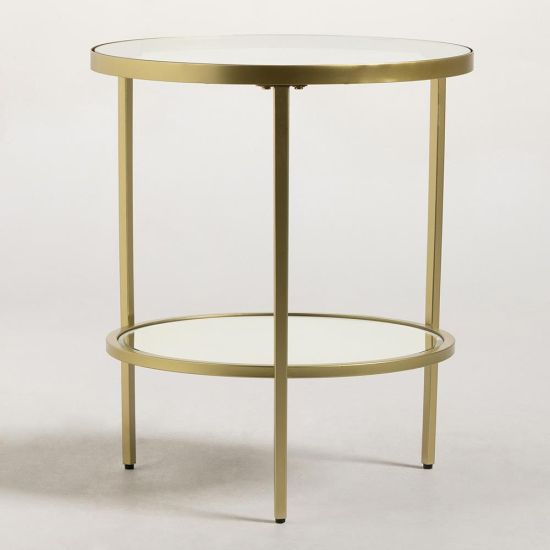 Tribeca Side Table - Round Glass Shelves - Champagne Metal Frame 50 x 50cm