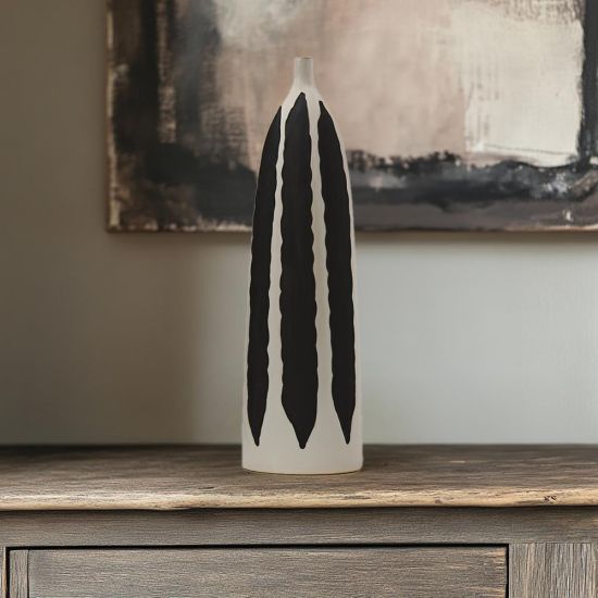 Kelly Vase - Black and White Striped Ceramic - 55cm