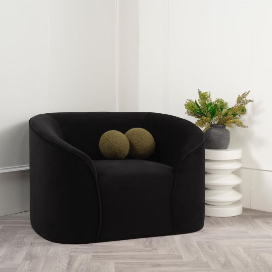 Celeste Armchair - Black Velvet Fabric Seat - Curved Upholstered Frame