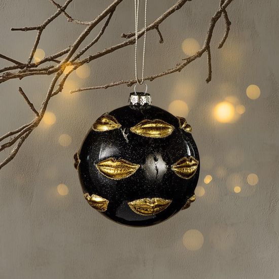 Christmas Decoration Bauble - Black and Gold Multi Lips