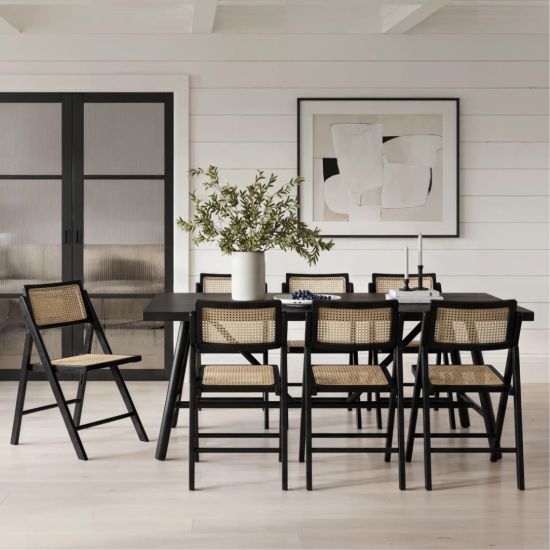 Rory Dining Chair - Natural Rattan Seat - Black Folding Frame
