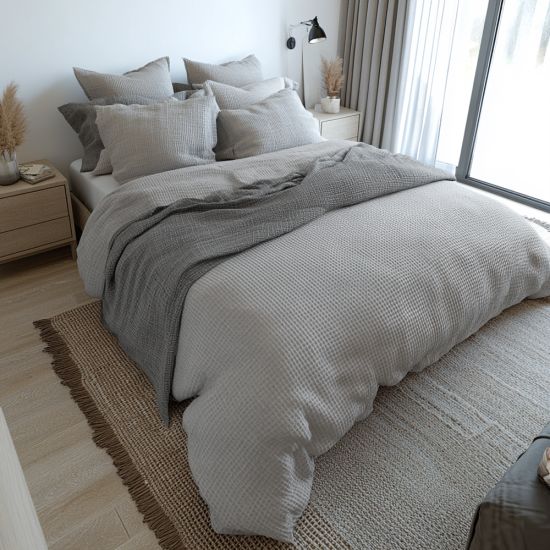 Light Grey Waffle Cotton Bedding Set - King Size