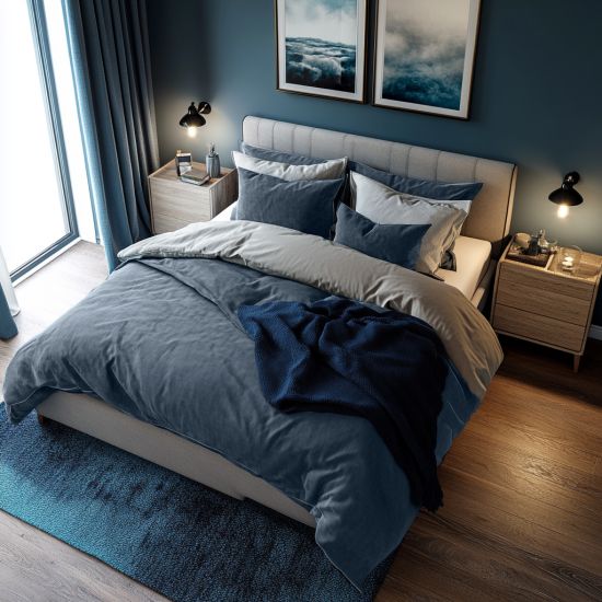 Denim Blue Washed Cotton Bedding Set - Single