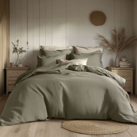 Moss Green Washed Cotton Bedding Set - Double