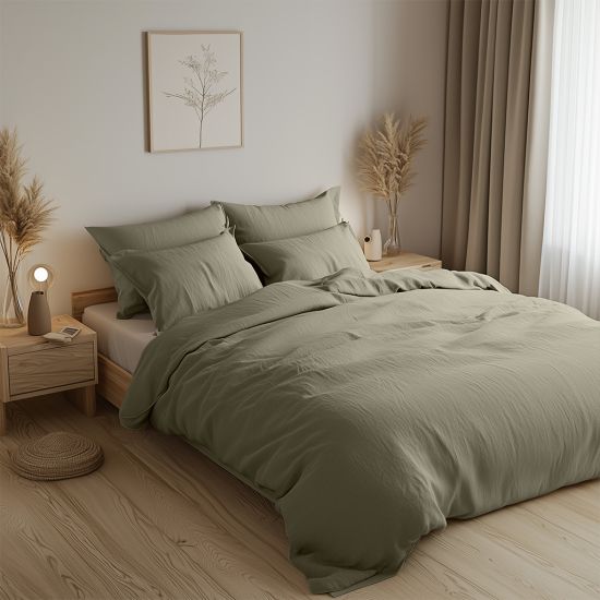 Moss Green Washed Cotton Bedding Set - Single