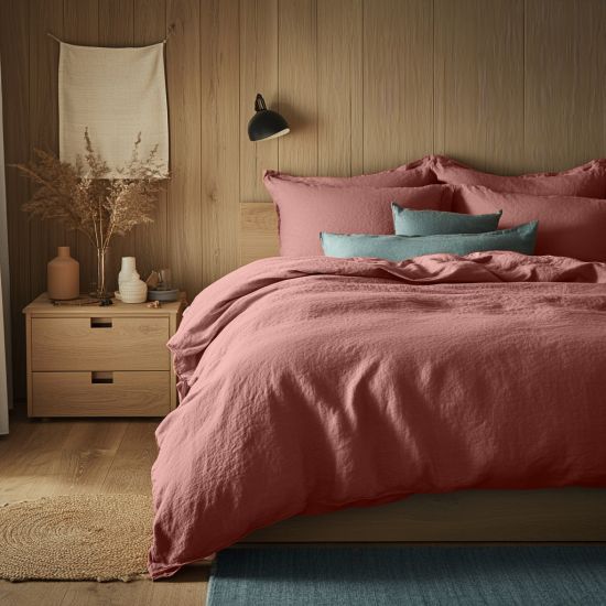 Terracotta Washed Cotton Bedding Set - Double