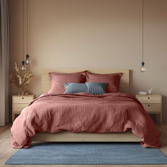 Terracotta Washed Cotton Bedding Set - Super King Size