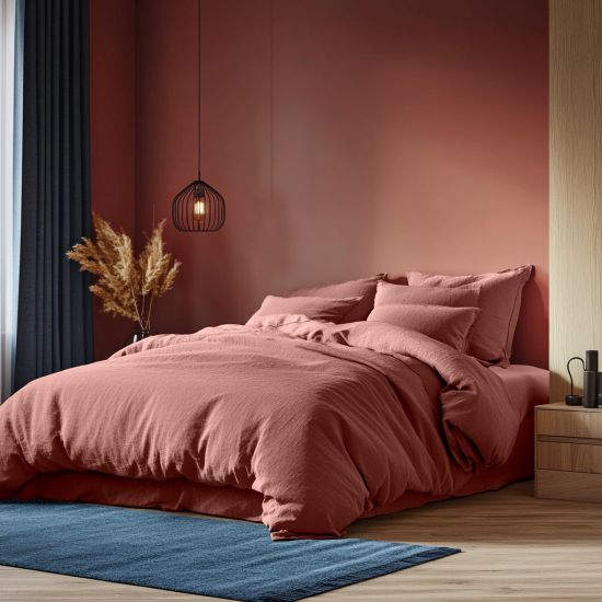 Terracotta Washed Cotton Bedding Set - Super King Size