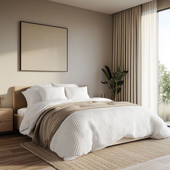 White Waffle Cotton Bedding Set - Double