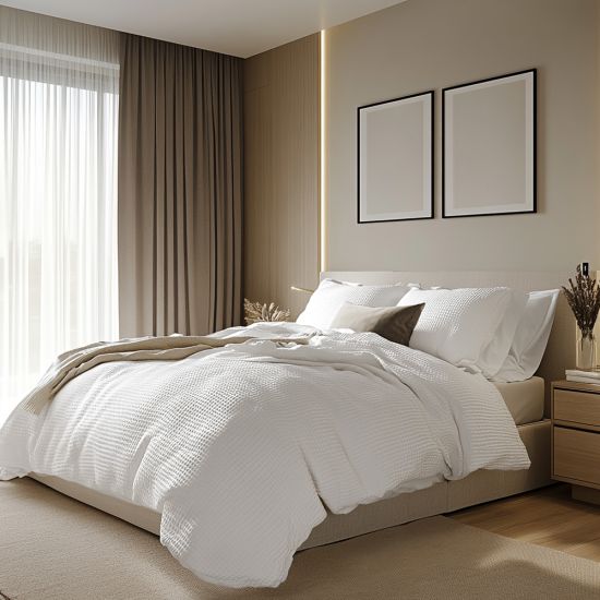 White Waffle Cotton Bedding Set - Super King