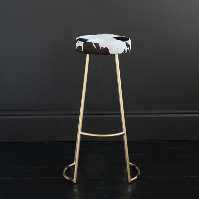 black and white cowhide bar stools