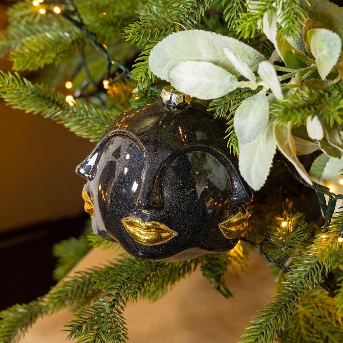 Christmas Decoration Bauble Black and Gold Multi Face