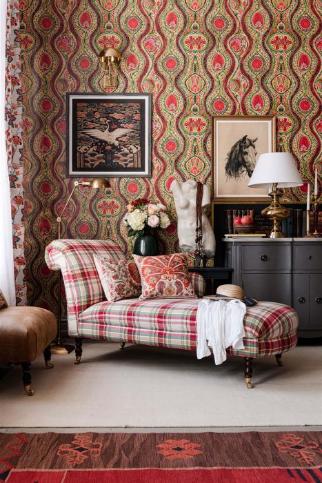 Hippie Paisley Wallpaper in Red Green by MINDTHEGAP  Jane Clayton