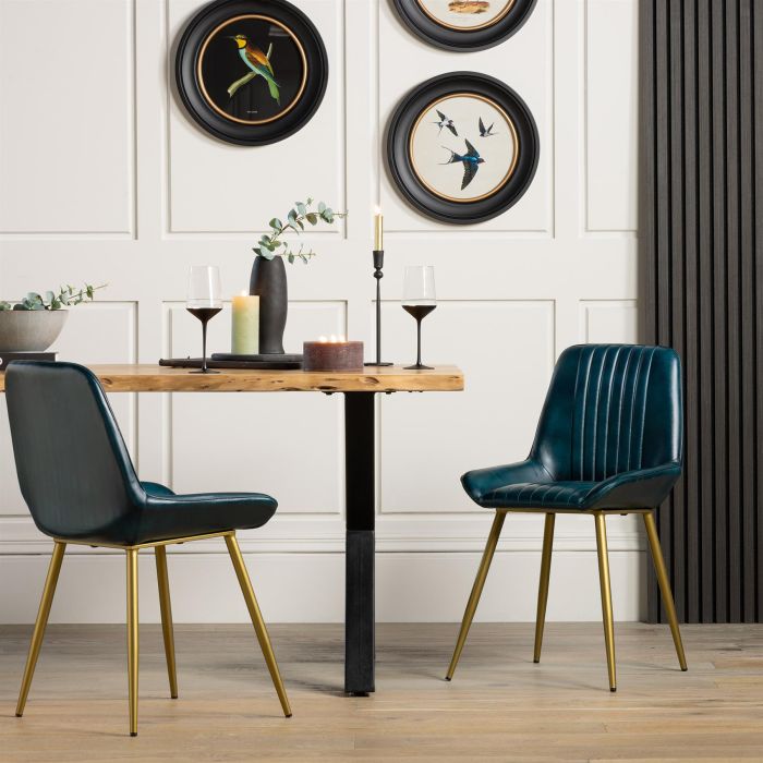 Brooklyn Dining Chair | Blue Leather Seat - Dull Gold Base | Where ...