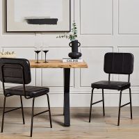 Castlefield Dining Chair - Black Real Leather Seat - Black Base