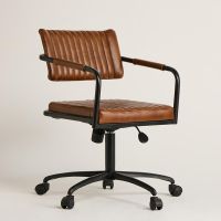 Oldham Office Chair - Brown Real Leather Seat - Black Base with wheels