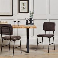 Castlefield Dining Chair - Grey Real Leather Seat - Black Base