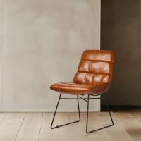 Didsbury Dining Chair - Tan Real Leather Lounge Seat - Black Frame