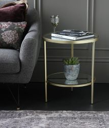 Tribeca Side Table Gold Iron Metal Frame Glass Surface 60 x 50 x 50cm Bar Art Deco