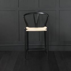 Wishbone Bar Stool Hans Wegner Style Black Frame Ash Natural Seat Breakfast 66