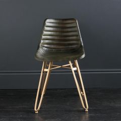 Gansevoort Dining Chair - Olive Green Ribbed - Gold Base