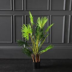 Fan Palm Artificial Plant Tree Green - Brown 95cm Black Pot Decoration Flower