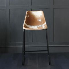 Road House Bar Stool with Brown & White Cow Hide Leather Seat 75cm