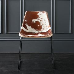 Deluxe Road House Dining Chair, Black Base Brown and White Cow Hide seat