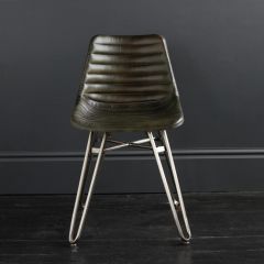Gansevoort Dining Chair - Olive Green Ribbed - Nickel Base
