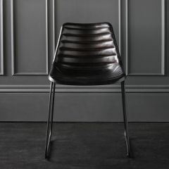 Deluxe Road House Dining Chair, Black Base with Black Ribbed seat