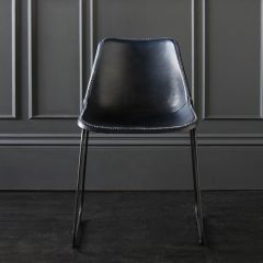 Deluxe Road House Dining Chair, Black Base with Blue plain seat
