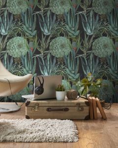 Succulentus Anthracite Wallpaper