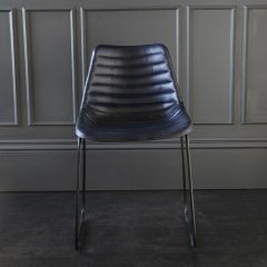 Deluxe Road House Dining Chair, Black Base with Blue Ribbed seat
