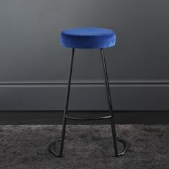 Tapas Velvet Cocktail Bar Stools - Azure Blue Velvet Seat - Black base - 67cm