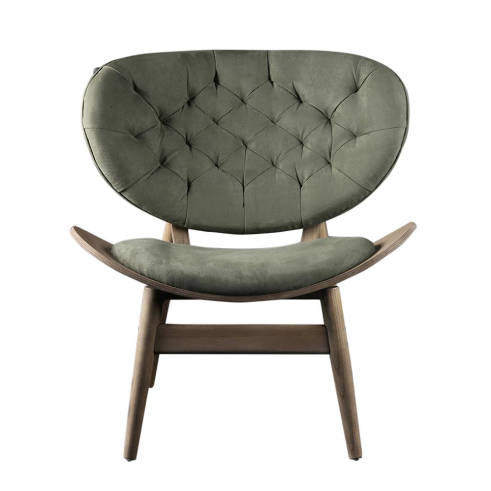 Windsor Occasional Chair - Green Plush Velvet Seat - Elm Frame