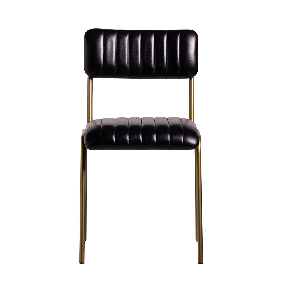Diner Dining Chair - Black Real Leather Seat - Antique Brass Frame
