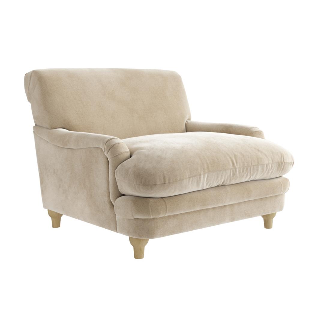 Martha Armchair - Sahara Cream Chenille Fabric - Rubberwood Legs