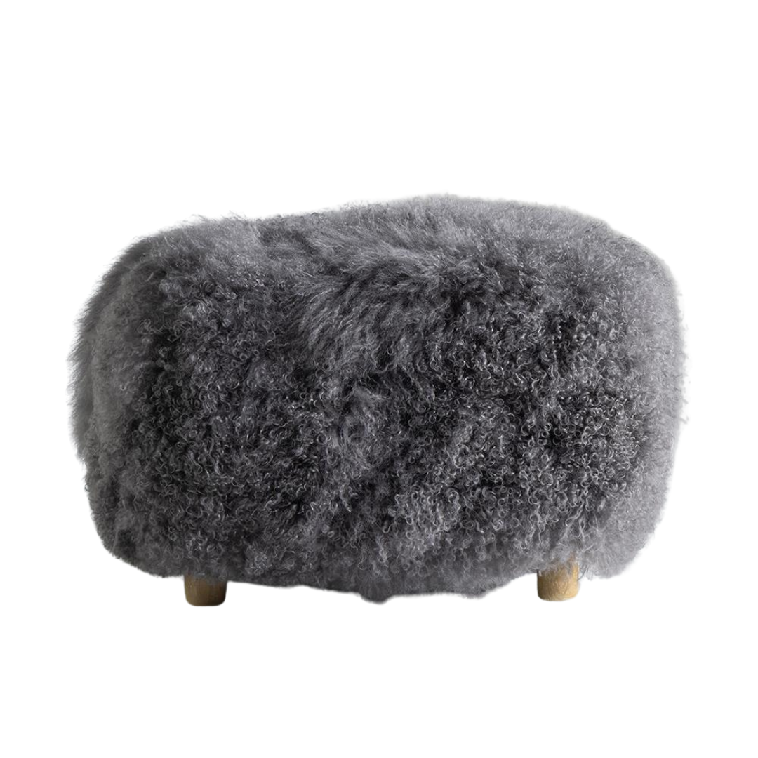 Eskimo Footstool - Real Sheepskin - Dark Grey