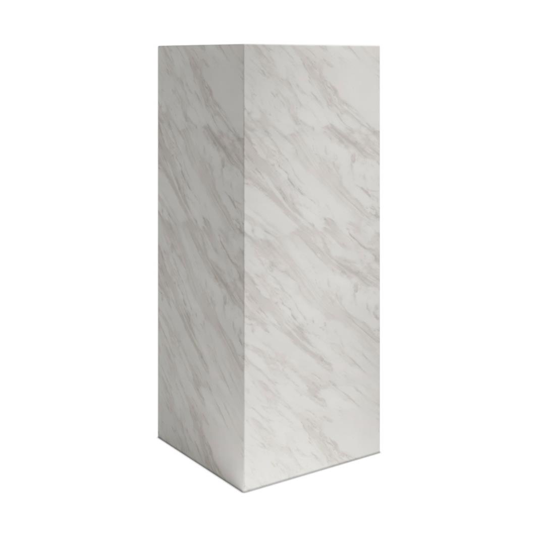 OTI Sur Pedestal Table - White Marble Effect - Square Sculptural Design